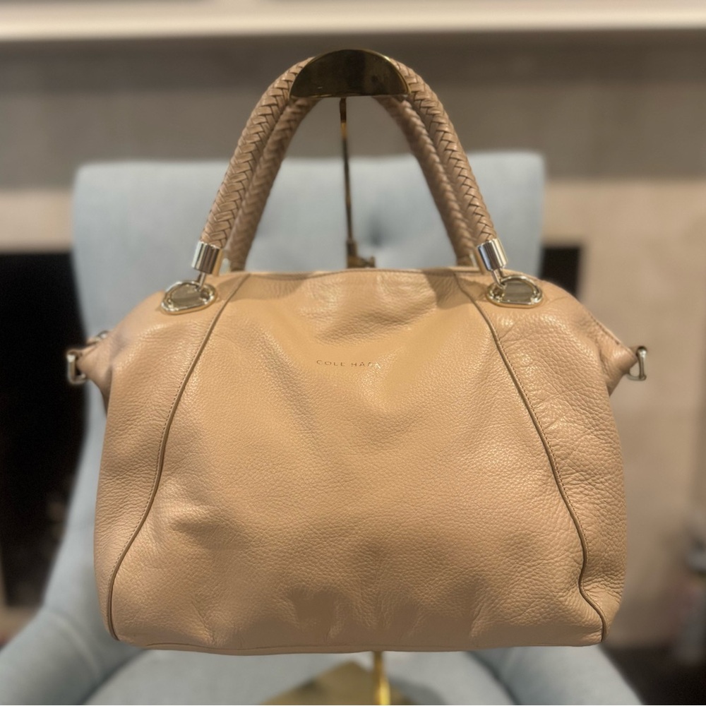 Cole Haan Leather Satchel with Detachable Strap and Woven Handles